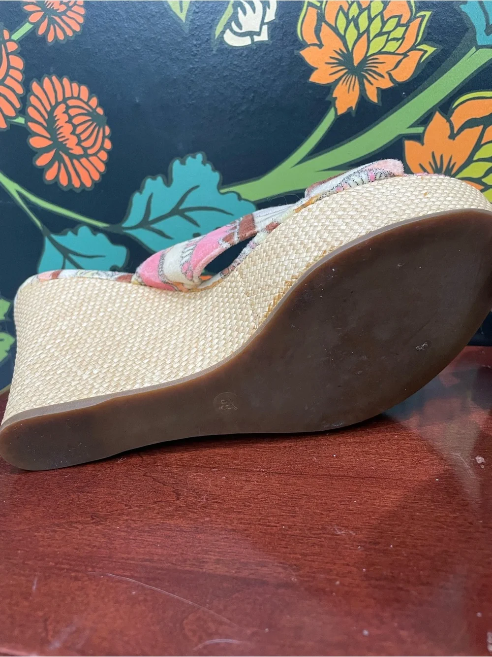 Emilio Pucci Velvet Print Wedge Mule Slides Size 39 Made in Italy